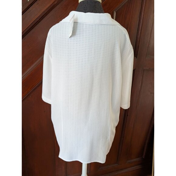 Vtg Apparenza Womens White Textured Shirt 2X Short Sleeve Collar Lightweight NWT - Picture 2 of 8